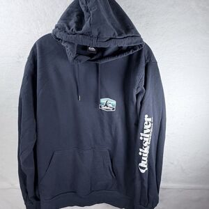VTG Quicksilver Pullover Hoodie Navy Logo Cotton Fleece Sweatshirt Surf Y2K Sz L